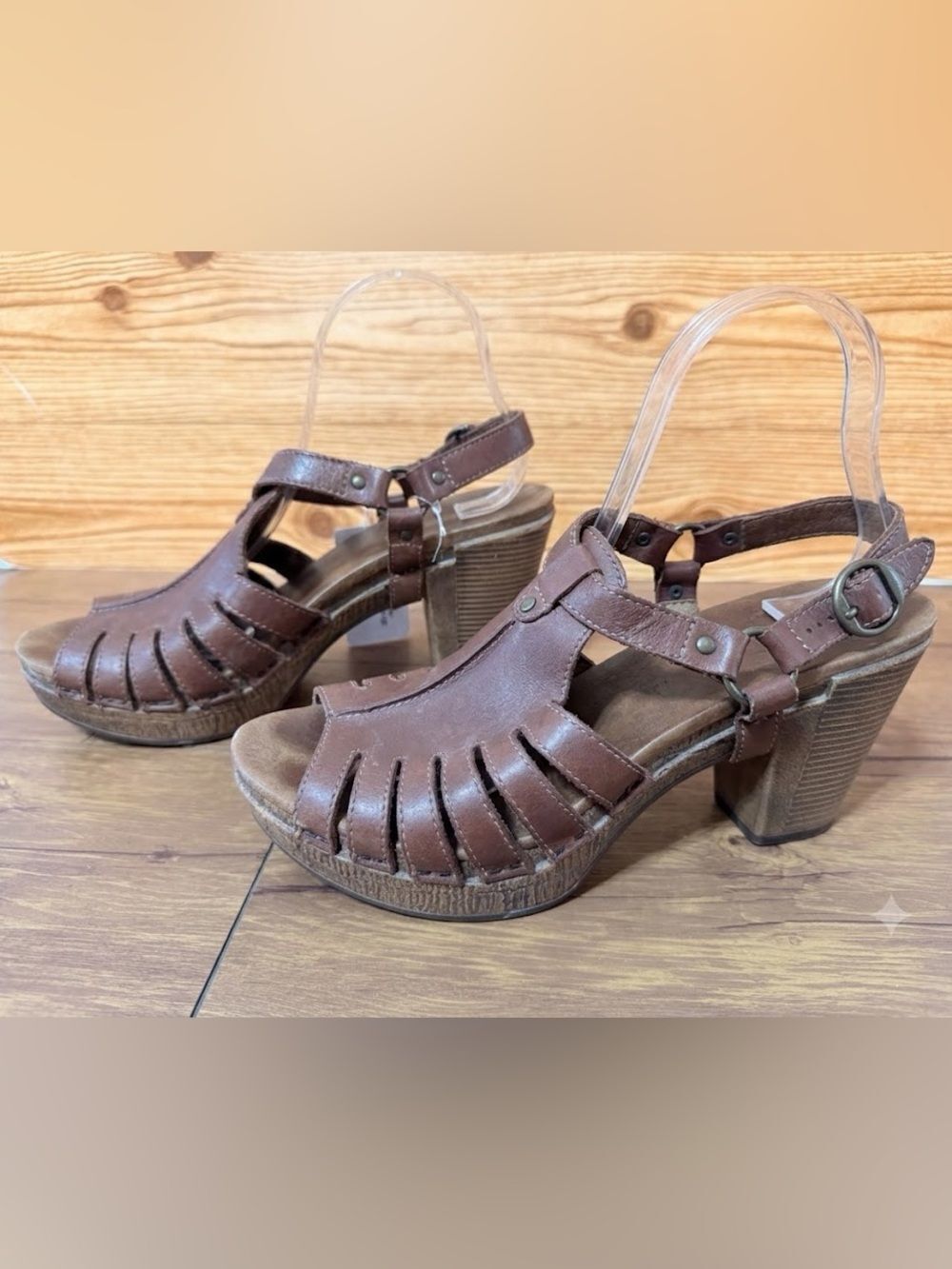 Dansko Randa Randy Strappy Chunky Heels Sandals Size 41 US 10 Brown Leather